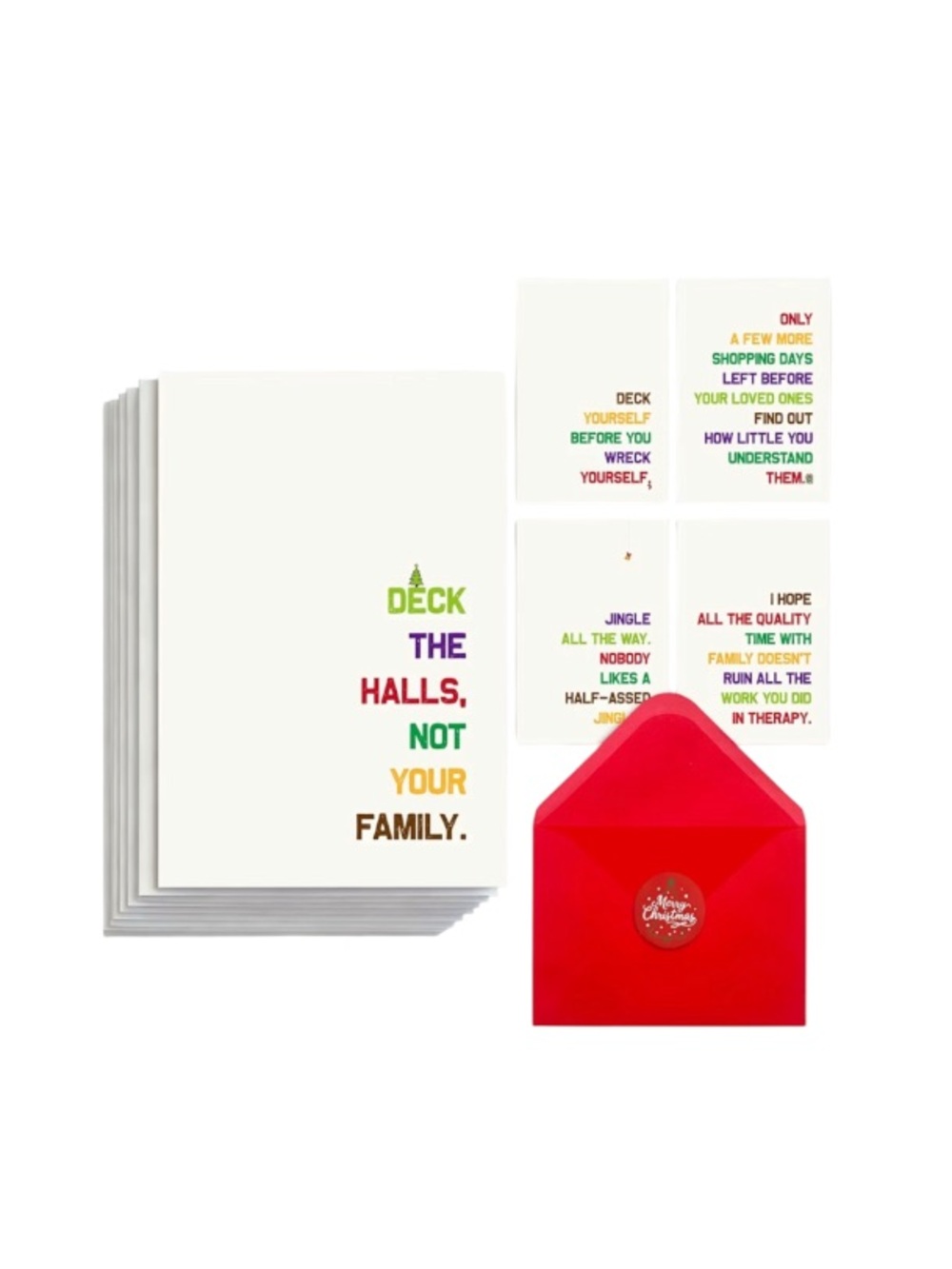 25 Pack - 8 Different Designs Funny Christmas Cards with Envelopes and Stickers